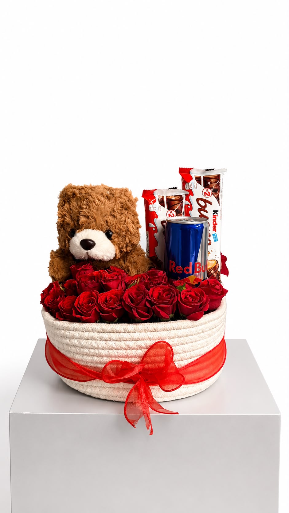 Basket + Flowers + Teddy Bear + Kinder