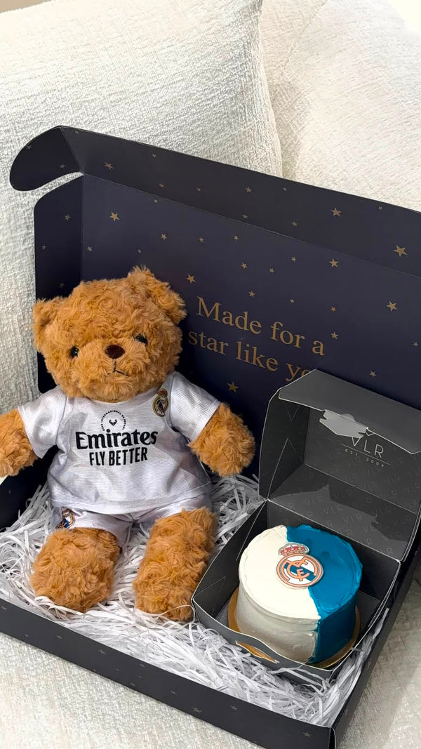 Real Madrid teddy bear + cake