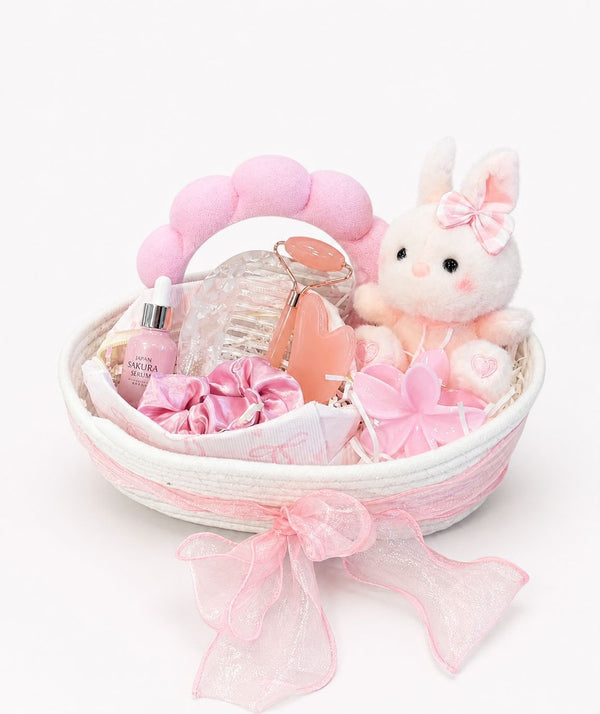 Basket + Bunny figure + Hair crown + Bag + Hair clip + Massage tool + Comb

